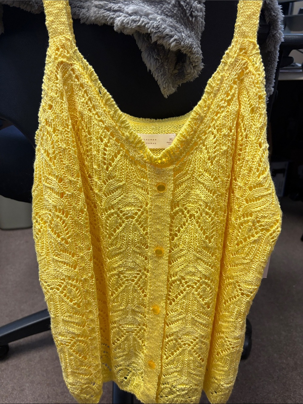 LC Lauren Conrad Yellow Open-Knit Button Cardigan